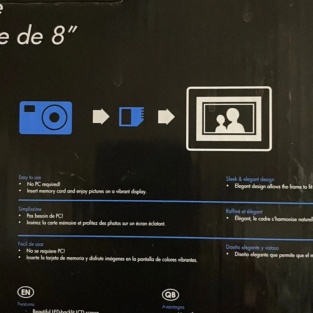 New open box but never used HP 8” Digital Picture Frame